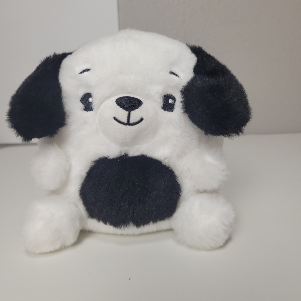 American Greetings Plush Puppy Dog Zipper Pouch Coin Purse White Black Clip On